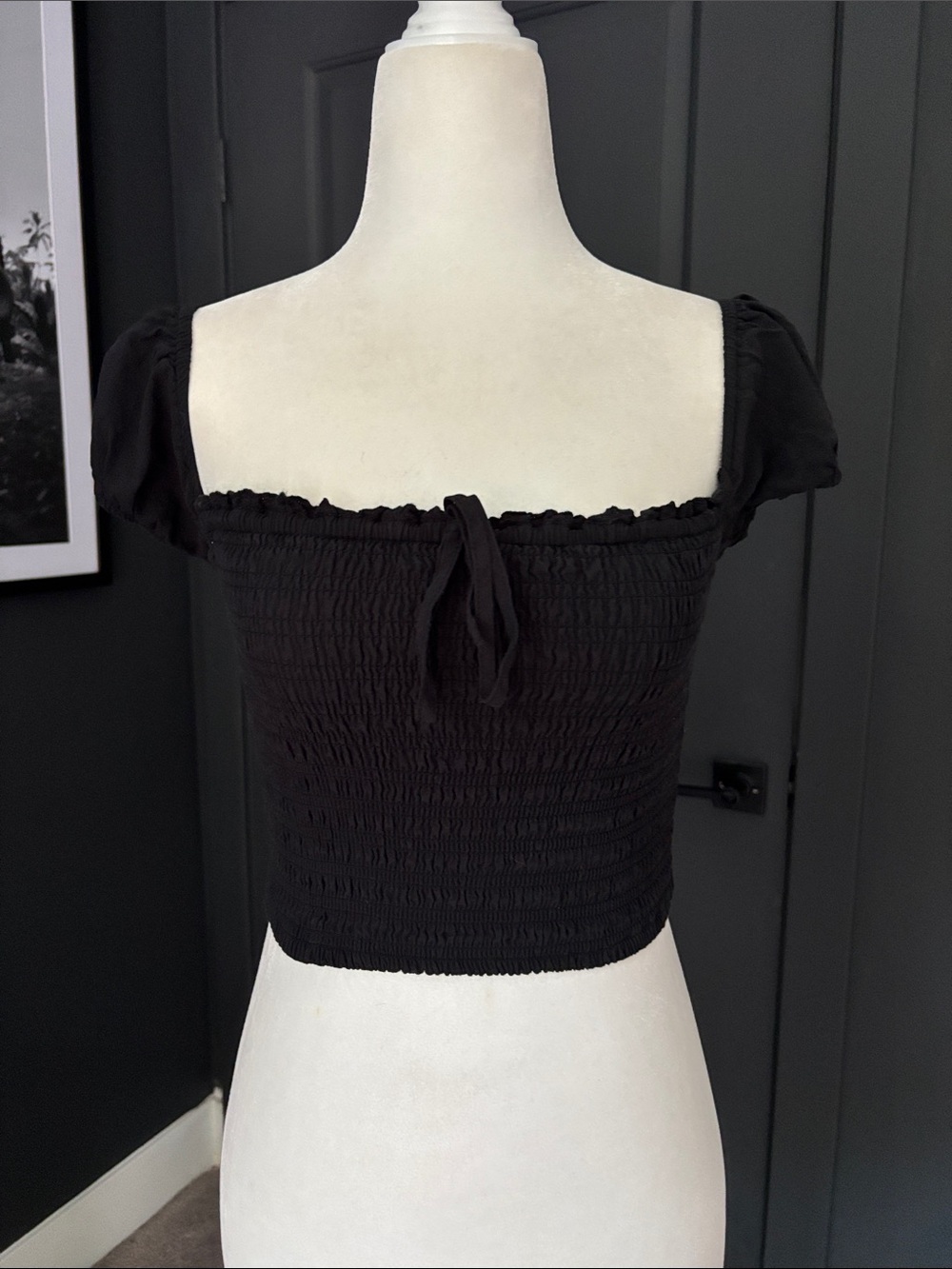 GARAGE Black Smocked Square-Neck Crop Top - Women